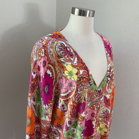 Talbots Woman Plus 2X Paisley Floral V Neck Button Up Cardigan Sweater Knit Top - Picture 2 of 9
